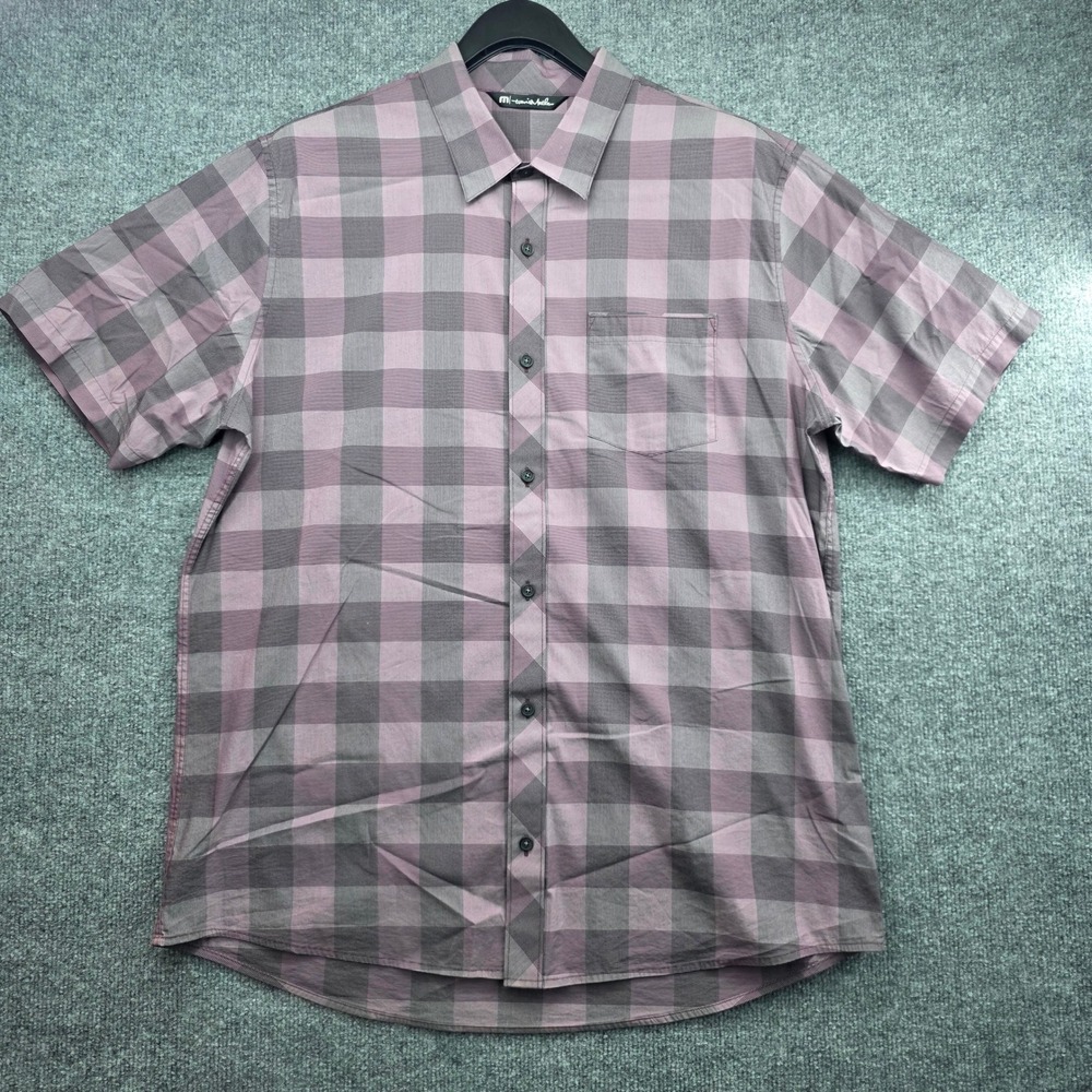 TravisMathew Mens XL Short Sleeve Button Down Shirt Purple Grey Plaid